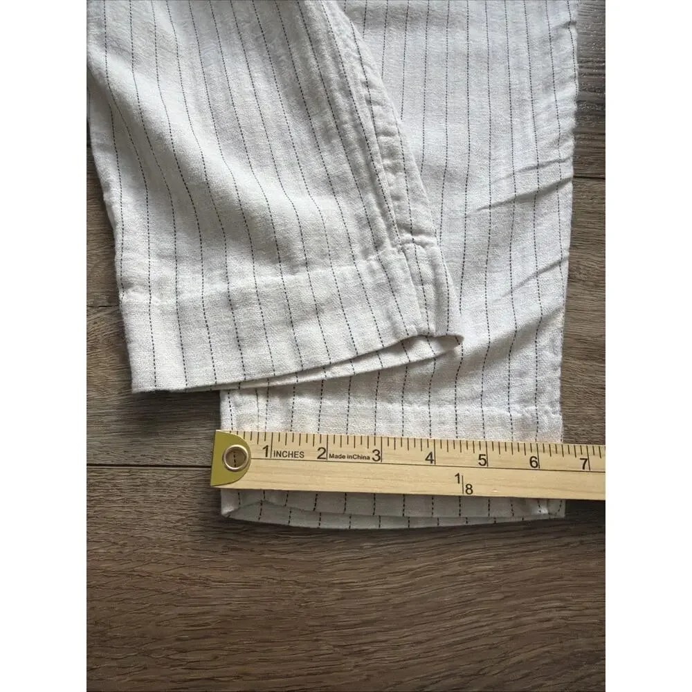 Banana Republic Factory Linen-Blend Pants Women 6 Beige Striped Pleated Academia